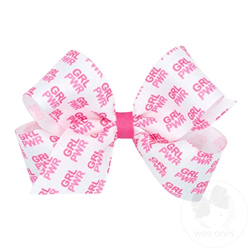 Wee Ones Girls' Think Pink! Breast Cancer Awareness Grosgrain Hair Bow, Girl Power Print, Size Medium