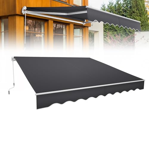 Froadp Toldo de balcón 360 x 300 cm, Brazo articulado con manivela Manual de Aluminio, sin Agujeros, toldo de sujeción para terraza y Porche, Resistente a los Rayos UV, Impermeable, Gris Oscuro