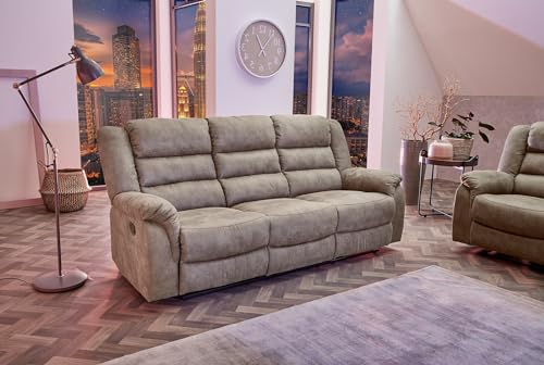 Dreisitzer Sofa, Taschenfederkernpolsterung, Wellenfedern, B180/T90/H100 cm, 3er Couch verstellbar dr. praktische halbautomatische Relaxfunktion, Bezug Mikrofaser Vintage Grau Braun / 15134 – Bild 3