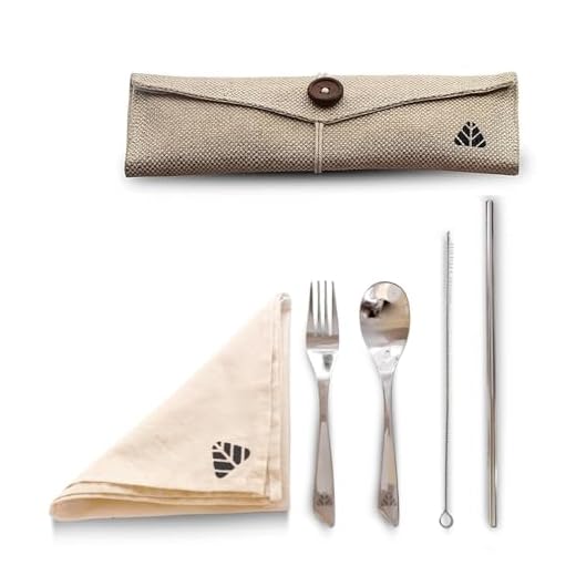 Minimo Steelery Reusable Stainless Steel Cutlery Set. Ideal for Daily use, Gifting and Traveling (Contains : Spoon, Fork,Straw and Cleaner, Napkin, Jute Pouch) (Beige, Spoon + Fork)