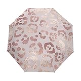 (fohoo) 折りたたみ傘 ワンタッチ 自動開閉 おしゃれ 日傘 ヒョウ柄 薔薇色 キラキラ 晴雨兼用 完全遮光 遮熱 耐風 撥水加工 軽量 耐久 男女兼用 8本骨