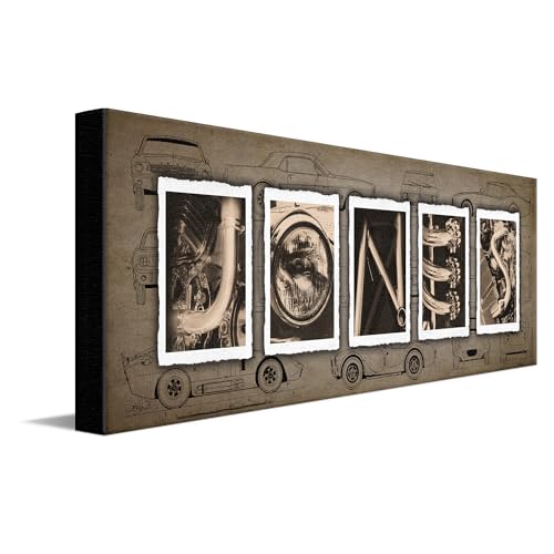 Personal-Prints Vintage Personalized Automobile Cars Decor or Gift for the Mechanic | Customized Car Wall Art Gift (10"x30" Stretched Canvas)