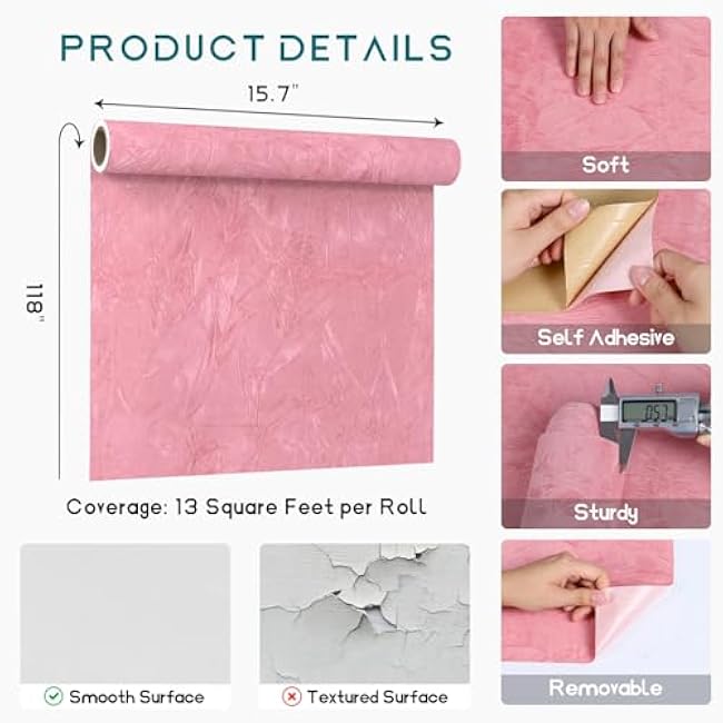 VEELIKE Bubblegum Pink Crushed Velvet Drawer Liner Self Adhesive Felt Fabric Roll 15.7''x118'' Soft Pink Velvet Wallpaper for Dresser Jewelry Drawers Furniture Art Crafts Thick Flocking Contact Paper