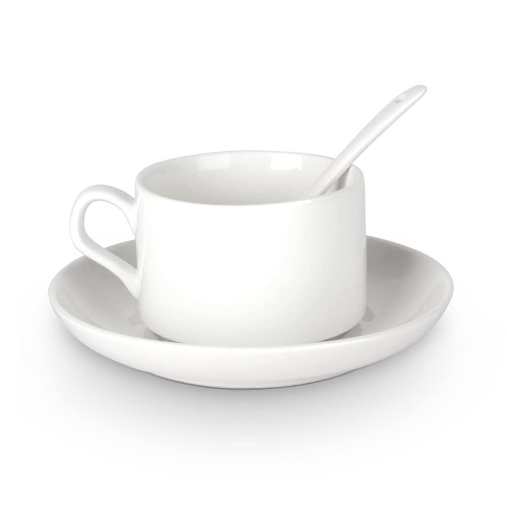 Bastel-Tassen ohne Druck zum Bemalen aus Hochwertiger Keramik Einzeln oder im Set/Mug/Cup/Becher/Pott Kleine Tasse mit Unterteller + Löffel 6er Set