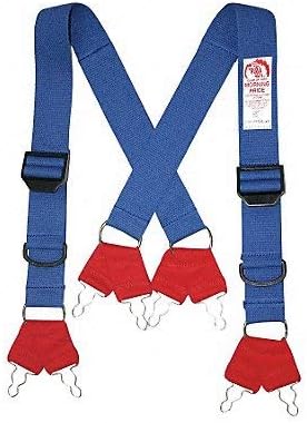 Fire Fighting Pant Suspenders, Blue/Red, Non Flame Resistant Cotton and Elastic Webbing, Long