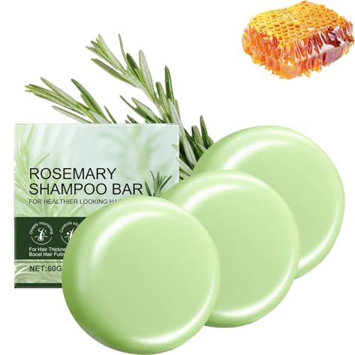 Rosmarin Shampoo Bar, Haarseife, Bio Haarseife Shampoo für Haarwachstum Volumen, Rosmarin Bar für Fettiges Haar und Trockenes Haar, Enthält Honig, Seife für Haarwachstum, für Männer und Frauen (3pc)