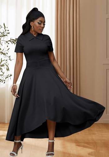Image of Famnbro Womens Vintage Dress Casual 1950s Short Sleeve A-Line Work Church Business Party Elegant Dresses