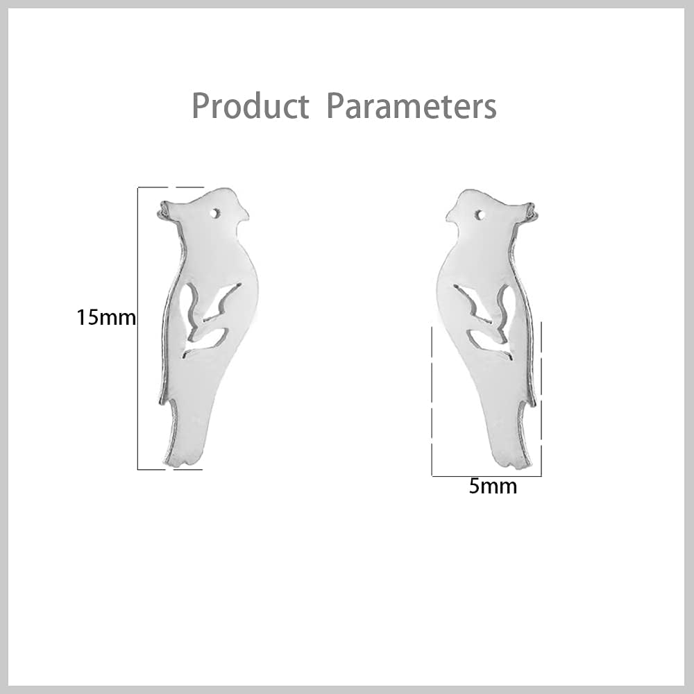Cute Parrot Bird Stud Earrings for Women Stainless Steel Minimalist Small Animal Cartilage Earring Fashion Hollow Out Birthday Christmas Wedding Party Jewelry - Image 5