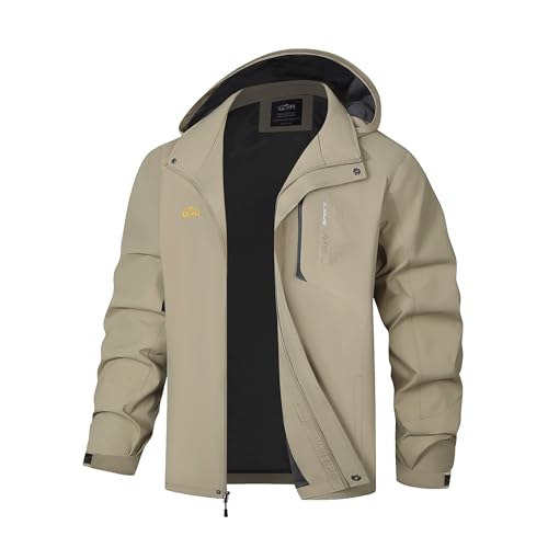 Image of TEZO Mens Rain Jacket Waterproof with Hooded Hiking Coat Lightweight Windbreaker | Windproof Mountain Jacket,Multi Zip Pockets Windbreaker,Work,Breathable,Fishing,Active Performance Shell Jackets,Outer Layer
