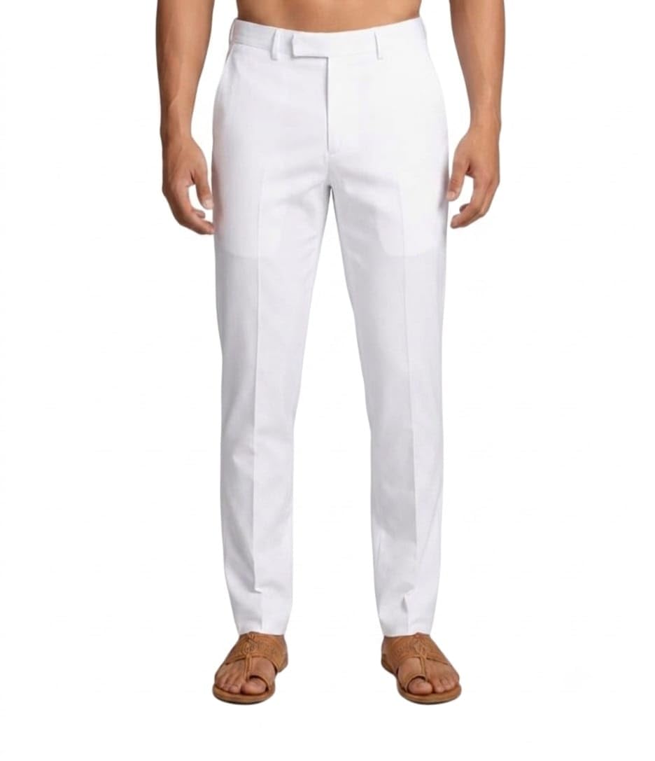 Men's Relaxed puna pant Cotton white Polycotton Pyjama Trouser with half Elastic Waist Zipper side to Pockets Regular Fit Ethnic Formal Casual Wear Lounge & Athleisure pants (Available in Plus Sizes)-picture-44