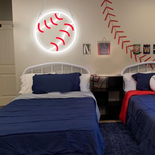 Image of Baseball Neon Lights Dimmable Sport LED Signs Wall Decor for Living Room Bedroom Man Cave Home College Club Shop Birthday Party Gift Art for Kids Fans-12.2 x 12.2IN-USB Powered-Acrylic