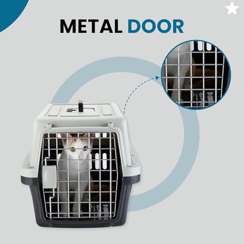 Image of Heavy Duty Dog Travel Carrier Flight Crate, IATA Compliant Airline Approved, White & Grey (19 Inch)