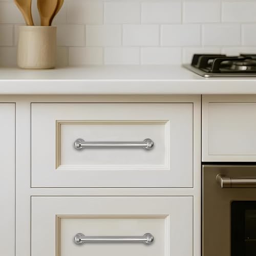 khtumeware 2 Pack 6 inch(152mm) Hole Center Brushed Nickel Cabinet Pulls Solid Heavy-Duty Satin Nickel Kitchen Cabinet Hardware for Drawers Dressing Table Bathroom Handle by khtumeware - Used condition - Image 5