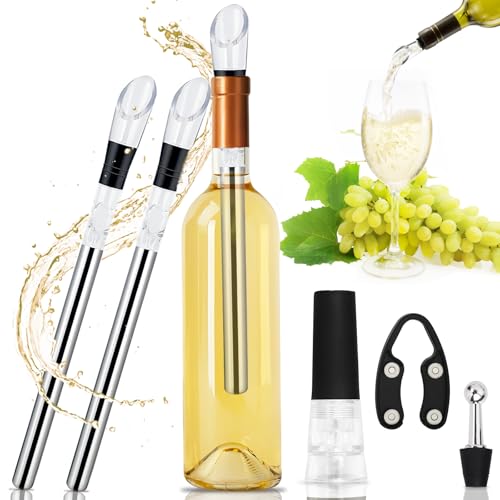 7 en 1 enfriador de vino de acero inoxidable, enfriador de botellas + decantador, juego de enfriador de vino de alta calidad, accesorios para los amantes del vino, refrigeración perfecta, accesorios