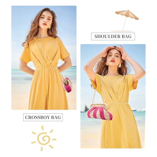 Image of Straw Clutch Purses - Straw Crossbody Bags for Women Woven Purse Beach Handbags Cloud Dumpling Pouch