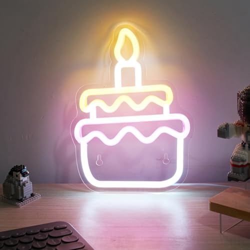 Image of Cusgazy LED Neon Cake Cute Neon Sign, USB Powered Neon Signs Night Light, 3D Wall Art & Game room Bedroom Living Room party Decor lamp for Children Kids Girls Boys, 8.86x6.5x0.39 inch