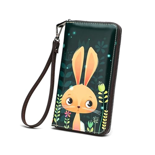 ANFUMAN Womens Wallet RFID Credit Card Holder Travel Leather Zipper Wallets for Women Rabbit