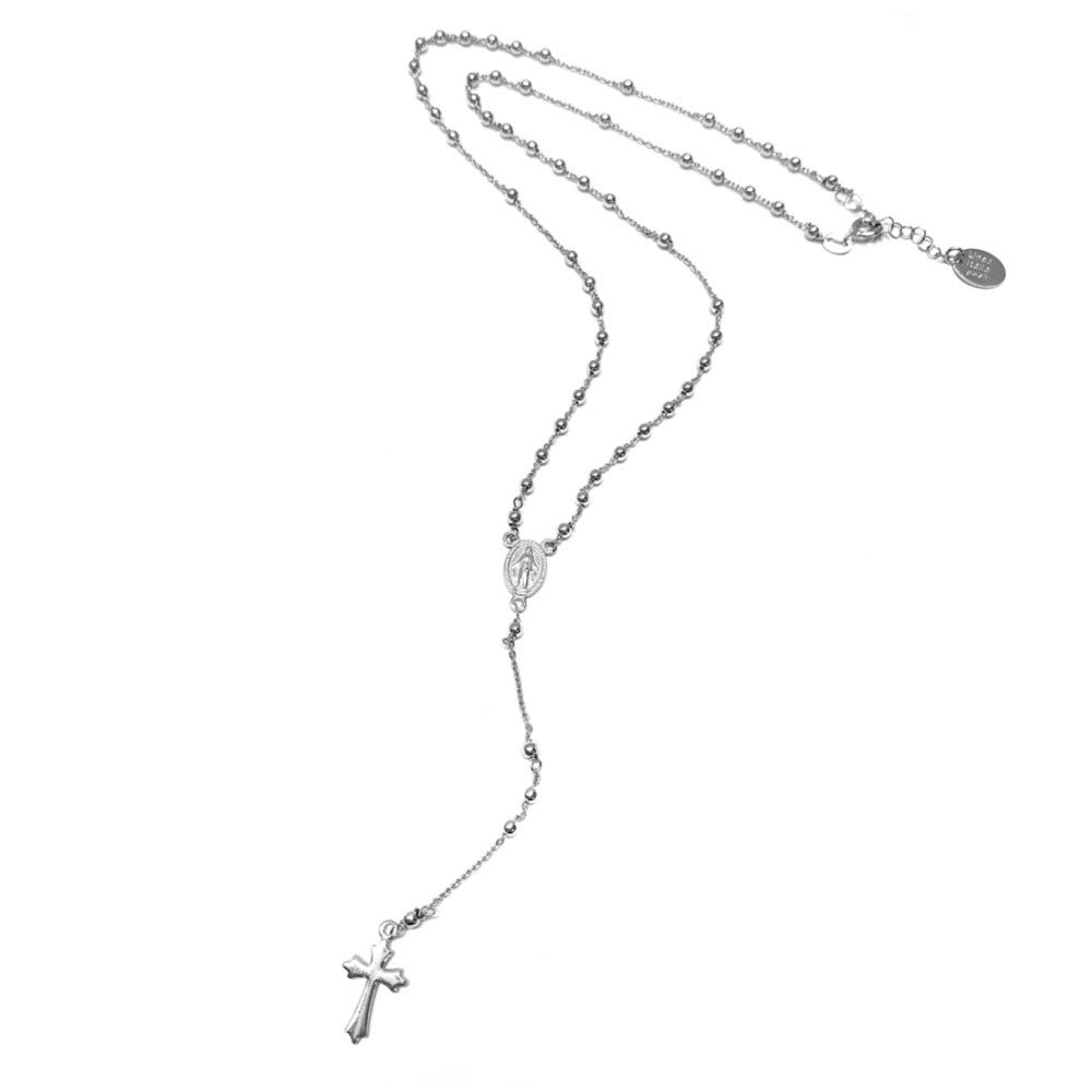 Linea Italia Gioielli – Rosenkranz-Halskette aus 925er Silber mit Kreuz und Medaille – Made in Italy, Silber, Silberfarben