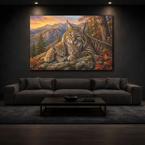 Impression toile lynx grand format déco murale au-dessus cheminée
