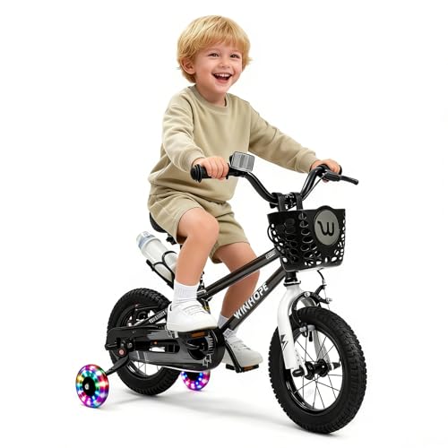 WinHope Kids Bike, 12 14 16 18 Inch Toddler Bicycle with Light Up Training Wheels and Dual Brakes, Children Bike for Beginner with Adjustable Seat and Headlebar for Boys Girls 2-9, Multiple Colors