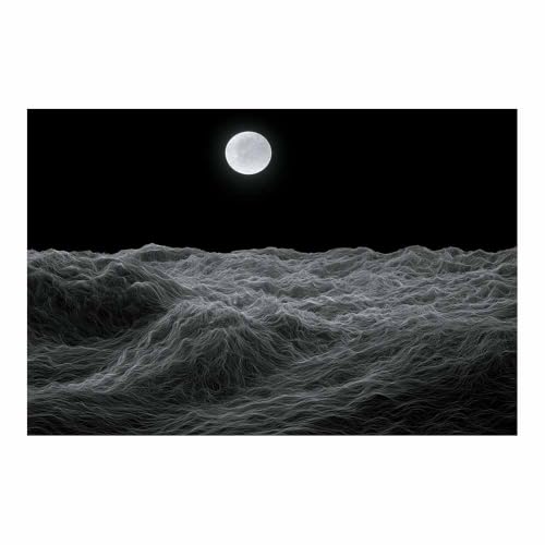Poster noir et blanc vagues de la mer lunaire 60x80cm pour décoration murale de maison sans cadre