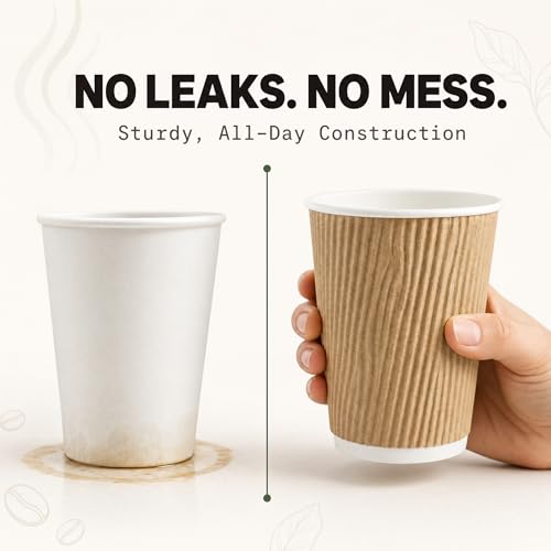 Image of NYHI 150 10 oz Ripple Kraft Paper Cups Brown Hot Cold Cups 3 Layer Rippled Small Insulated Disposable Coffee Cups for Cappuccino Hot Cocoa or Iced Drinks