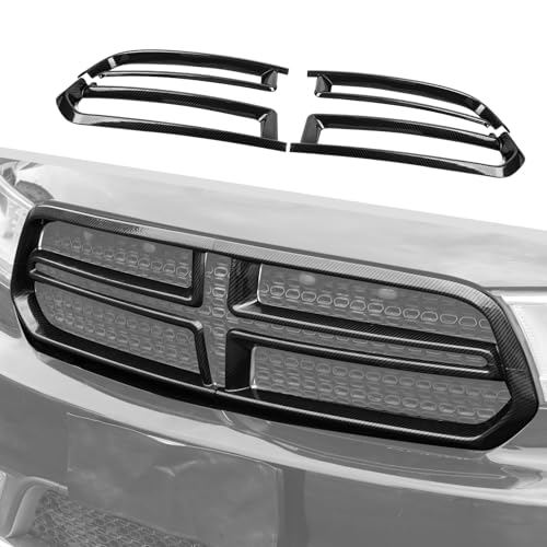 Image of Jimen Compatible with Dodge Durango 2014-2020, 4PCS Front Grill Cover Grille Overlay Trim (Carbon Fiber)