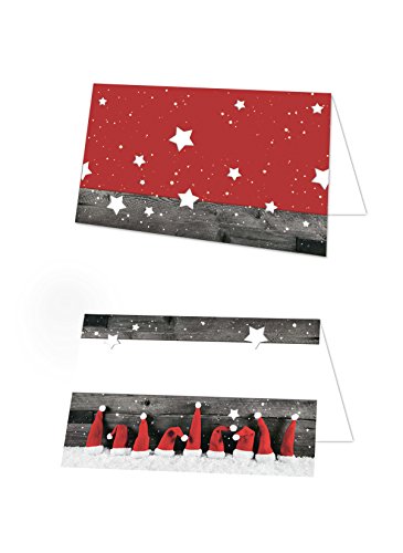 25 tarjetas de nombre navideñas, con gorros de Papá Noel, color rojo,...