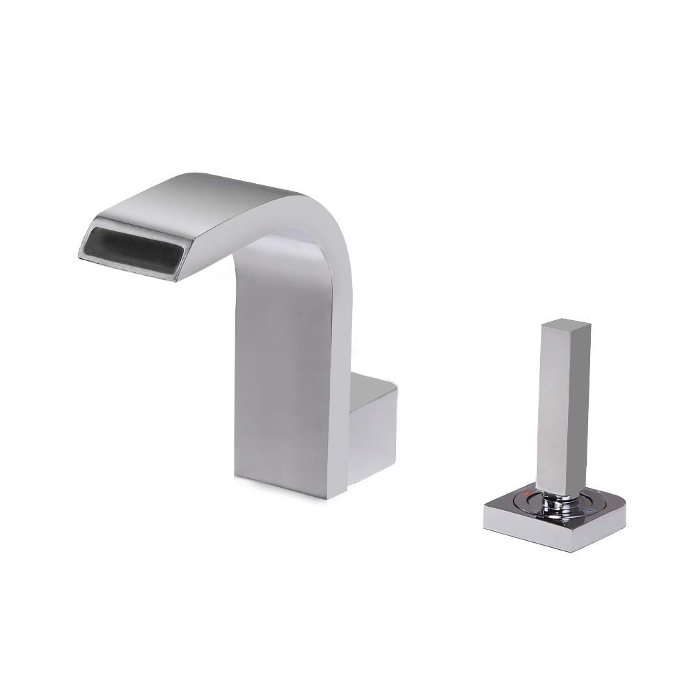 Grifo mezclador de baño en latón macizo con diseño de cascada abierta y acabado negro cromo