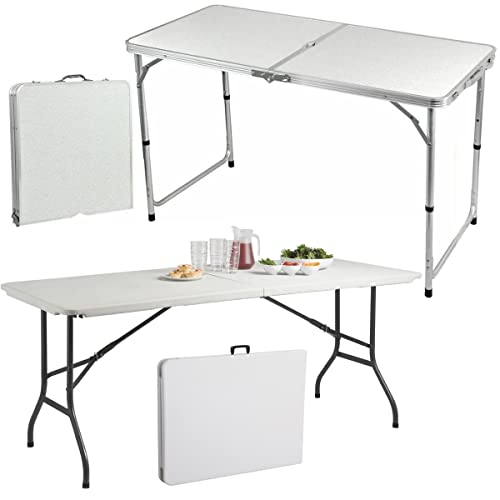 4ft Heavy Duty Folding Table - Extra Strength Portable Dining Tables with Feet | Catering, Camping, Picnic, Bbq, Patio, Garden Party Dinner Trestle Buffet Wedding Market | Indoor & Outdoor - White
