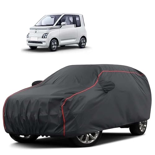 Image of Sulfar 100% Water Resistant Car Body Cover Compatible with Mirror for MG Comet EV (Triple Stitched, Full Bottom Elastic, Dark Grey Tafetta with Red Piping)