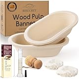 Non-Stick 10' Oval Wood Pulp Banneton Bread Proofing Basket Set Of 2 With Aliquot Jar, Sourdough Banneton Basket Set, Bread Making Tool Brotform Sourdough Bread Baking Supplies
