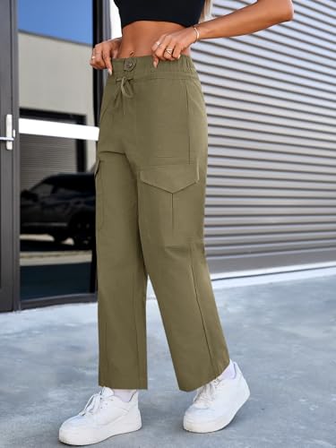 Cicy Bell Womens Cotton Cargo Pants Low Rise Drawstring Waist Wide Leg Casual Hiking Pants with Multiple Pockets2