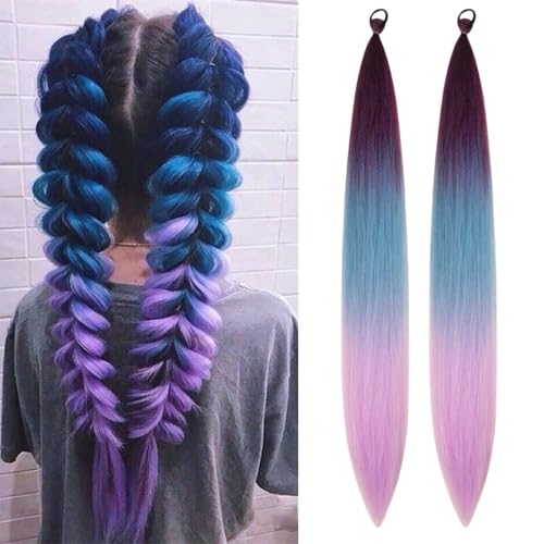 Blue Purple Braiding Hair Synthetic Braid Ponytail Extensions for Girl Kids