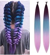 Blue Purple Braiding Hair Extension for Braids Synthetic Braid Ponytail Extensions with Elastic T...