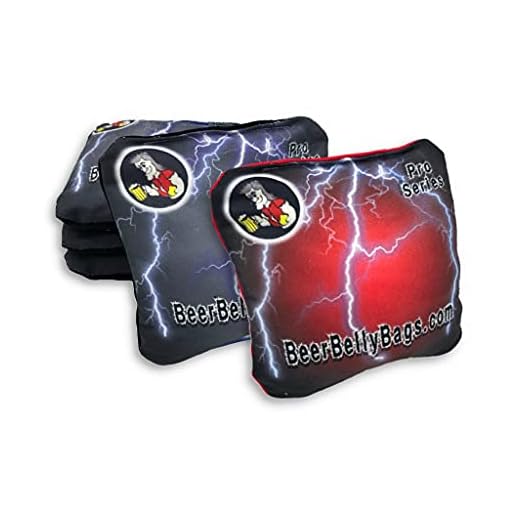 Beer Belly Bags Cornhole - Performance Series 8 Bags ACL Approved Resin Filled - Double Sided - Sticky Side | Slick Side (Pro Series Red Black)