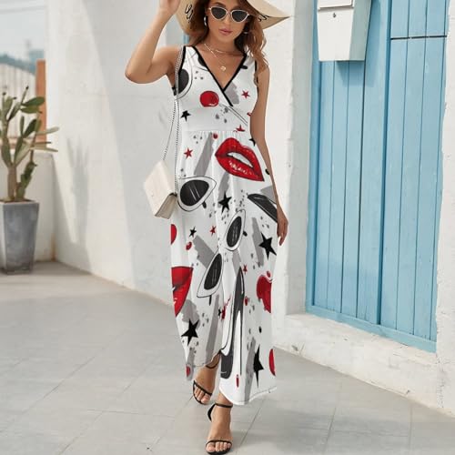 Robe longue d'été sans manches col V pour look de plage décontracté