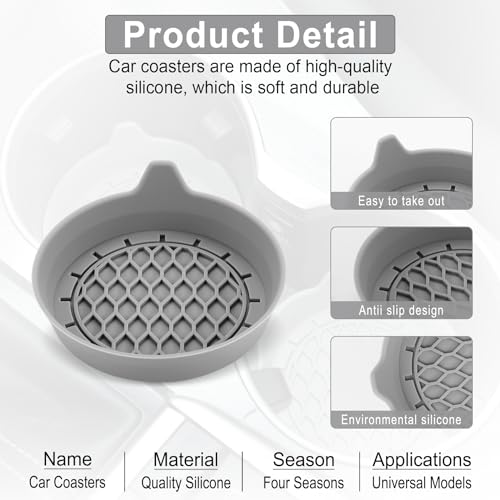 Image of SINGARO Car Cup Holder Coaster, Silicone Cup Holder Insert, Universal Non-Slip Cup Holders, Car Accessories Interior for Women and Man 4 Pack Gray