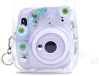 HIYQIN Mini11 Case, Clear Case for Instax Mini 11 /9/8/8+/40 Instant Camera Dry Flower PVC Bag Cover with Adjustable Strap