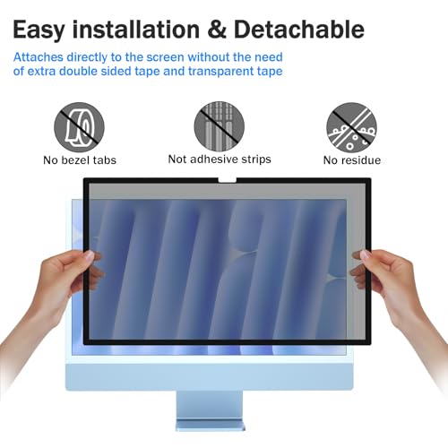 PYS Blickschutzfolie für Apple iMac 24 Zoll M1 M3 M4 Monitor Selbstklebend Abnehmbar Blickschutzfilter Blendfrei Blaulicht Blocking Bildschirm Schutzfolie