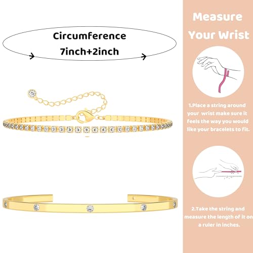 Bracelet for Women - Dainty Stack Bracelets Trendy Adjustable 14K Gold Plated Thin Paperclip Bead Box Satellite Figaro Cuban Link Chain Bracelet Set for Women Waterproof Jewelry Gift