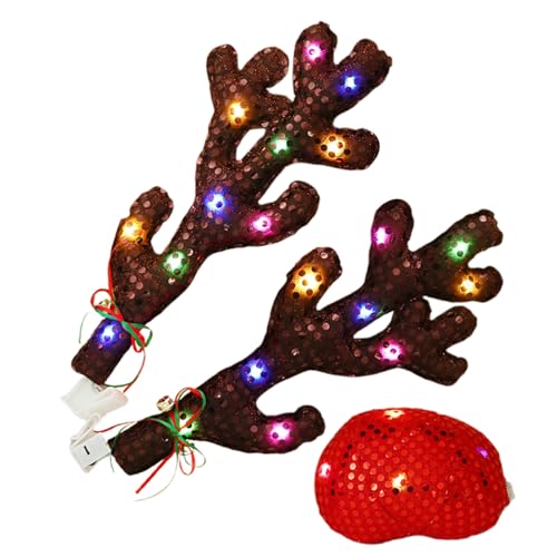 Mihauuke Kit de s de Reno para Coche navideño, decoración navideña para Coche - Kit de s de Reno para Iluminado,y Nariz de Alce para de Vacaciones, decoración de para Minivan de