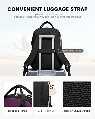 Image of LOVEVOOK Lunch Backpack for Women, 15.6 Inch Laptop Bag with Insulated Cooler Lunch Box, Work Backpack for Teacher Nurse, Travel Backpack Lunch Bag for Camping Picnic Daily Use, Purple Black