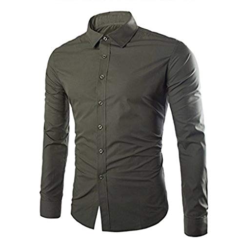 SOUGAO Camisas sociais masculinas simples manga longa slim fit camisa casual com botões, Verde, M