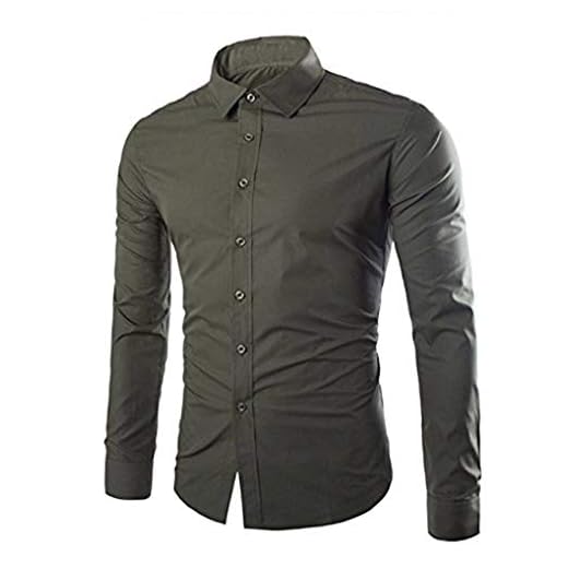 SOUGAO Camisas sociais masculinas simples manga longa slim fit camisa casual com botões, Verde, XG