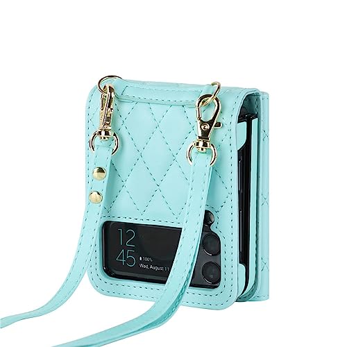 Bandoulière de luxe en cuir bleu pour Samsung Z Flip 4 et 3 avec fente carte