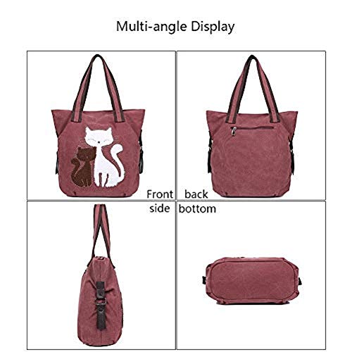 EGOGO Dames Canvas Schoudertas Canvas Tote Bag Schattige Katten Canvas Boodschappentas Handtas E523-4 - Image 4