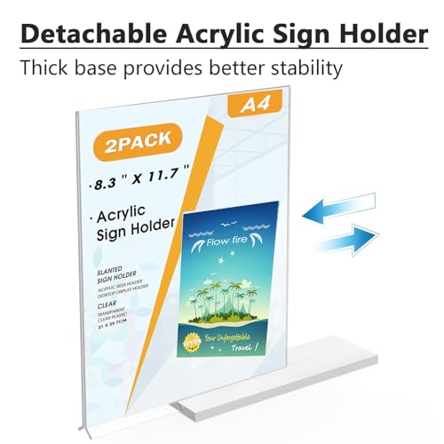 Flow fire A4 Acrylic Sign Holder, 2 Pack T-Shape A4 Clear Perspex Display Stand, Double-Side Menu Poster Sign Holder for Office Store Restaurant - Image 7