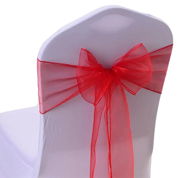 SCORPIONKING Organza Chair Sashes Bows for Wedding Reception- Universal Chair Cover Back Tie Supplies for Banquet, Party, Hotel Event,Wedding (10, Apple Red)
