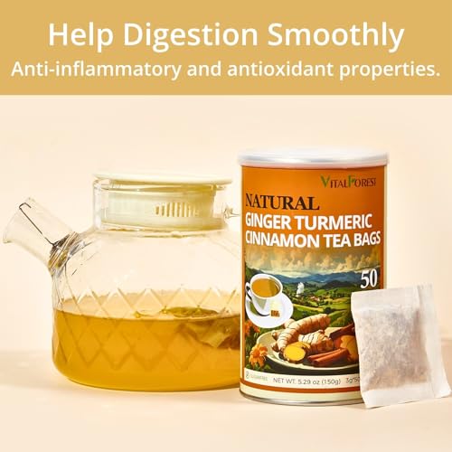 50 Premium Turmeric Ginger Cinnamon Tea Bags| Vitalforest Natural Ginger Tea| Pure Turmeric Tea Bags| Herbal Cinnamon Tea| Caffeine Free - Image 3